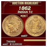 1862 Indian Cent 1c ms67 SEGS