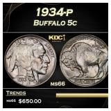 1934-p Buffalo Nickel 5c Grades ms66