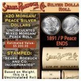 YO- SEARS 20 Coin Mixed Morgan/Peace Dollar Roll U
