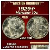 1929-p Mercury Dime 10c ms68 FSB SEGS