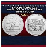 Snoopy Flying Ace Peanuts Style - 1 oz Silver Roun