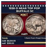 1938-d Buffalo Nickel Near Top Pop 5c ms67+ SEGS