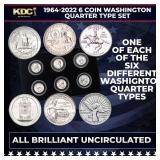 1964-2022 6 Coin Washington Quarter Type Set Uncir