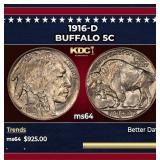 1916-d Buffalo Nickel 5c Grades ms64