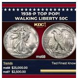 1938-p Walking Liberty Half Dollar TOP POP! 50c ms