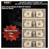 Scarce Uncut Sheet of 4x 2017 $1 Federal Reserve N