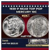 1939-p Mercury Dime Near Top Pop 10c ms67 FSB SEGS