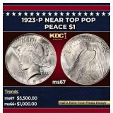 1923-p Peace Dollar Near Top Pop $1 ms67 SEGS