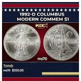 1992-d Columbus Modern Commem Dollar $1 ms70 SEGS