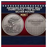 Antiqued Steamboat Willy Disney Style - 1 oz Silve