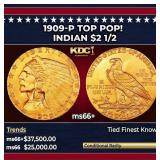 1909-p Gold Indian Quarter Eagle TOP POP! $2 1/2 m