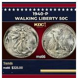 1940-p Walking Liberty Half Dollar 50c Grades ms66
