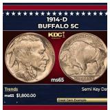 1914-d Buffalo Nickel 5c ms65 SEGS