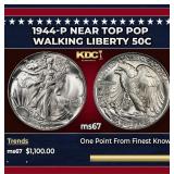 1944-p Walking Liberty Half Dollar Near Top Pop 50