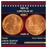 1911-d Lincoln Cent 1c ms65 rd SEGS