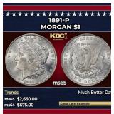 1891-p Morgan Dollar $1 ms65 SEGS