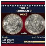 1902-p Morgan Dollar $1 Grades ms64+