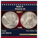 1935-p Peace Dollar $1 Grades ms65