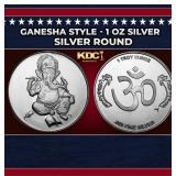 Hindu Deity Ganesha Style - 1 oz Silver Round Roun