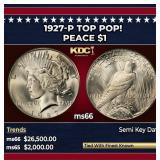 1927-p Peace Dollar TOP POP! $1 ms66 SEGS