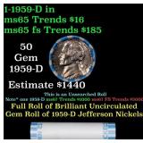 BU Shotgun Jefferson 5c roll, 1959-d 40 pcs Bank $