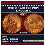 1932-d Lincoln Cent Near Top Pop! 1c ms67 rd SEGS