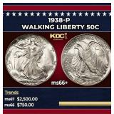 1938-p Walking Liberty Half Dollar 50c ms66+ SEGS