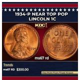 1934-p Lincoln Cent Near Top Pop 1c ms67 rd SEGS