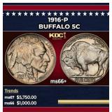 1916-p Buffalo Nickel 5c ms66+ SEGS