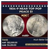 1934-p Peace Dollar Near Top Pop $1 ms66+ SEGS