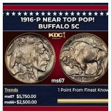 1916-p Buffalo Nickel Near Top Pop! 5c ms67 SEGS
