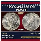 1934-d Peace Dollar Near Top Pop $1 ms66+ SEGS