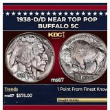 1938-d/d Buffalo Nickel Near Top Pop 5c ms67 SEGS