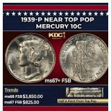 1939-p Mercury Dime Near Top Pop 10c ms67+ FSB SEG