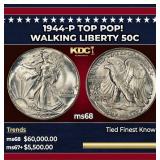 1944-p Walking Liberty Half Dollar TOP POP! 50c ms