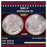 1891-p Morgan Dollar $1 Grades ms63+