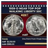 1939-d Walking Liberty Half Dollar Near Top Pop 50