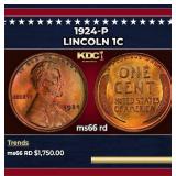 1924-p Lincoln Cent 1c ms66 rd SEGS