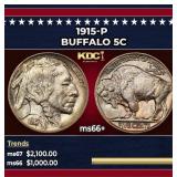 1915-p Buffalo Nickel 5c ms66+ SEGS