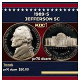 1989-s Proof Jefferson Nickel 5c pr70 dcam SEGS