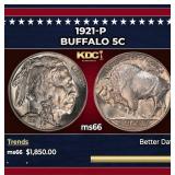1921-p Buffalo Nickel 5c ms66 SEGS