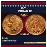 1901 Indian Cent . 1c Grades ms65 rd