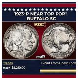 1923-p Buffalo Nickel Near Top Pop! 5c ms67 SEGS