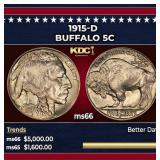 1915-d Buffalo Nickel 5c ms66 SEGS