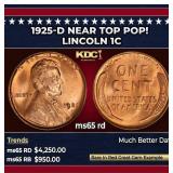 1925-d Lincoln Cent Near Top Pop! 1c ms65 rd SEGS