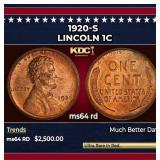 1920-s Lincoln Cent 1c ms64 rd SEGS