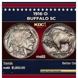 1916-d Buffalo Nickel 5c ms65 SEGS