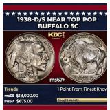 1938-d/s Buffalo Nickel Near Top Pop 5c ms67+ SEGS