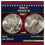 1935-p Peace Dollar $1 Grades ms65