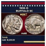 1935-d Buffalo Nickel 5c ms66 SEGS